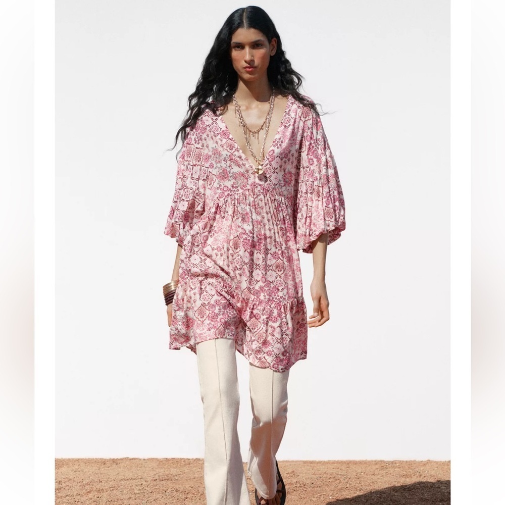 Zara Puff Sleeve Print Dress